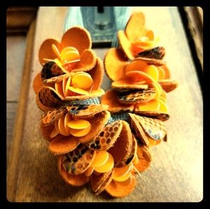 Orange flower metal mesh necklace
